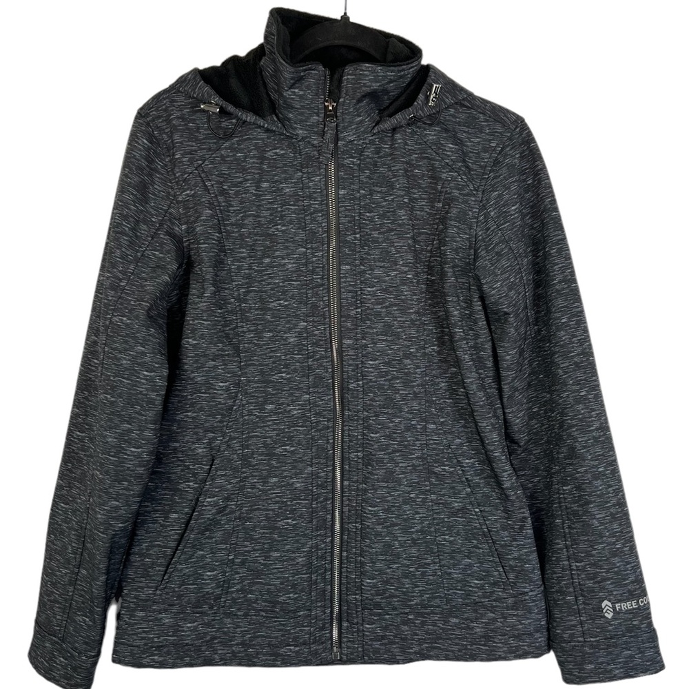 Free Country Marled Black Faux Fur Fleece Lined Full Zip Hooded Jacket Women’s S